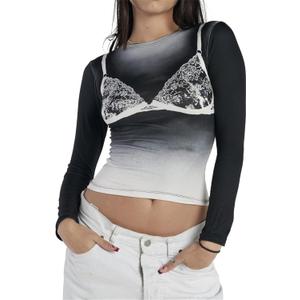 Hafailia Long Sleeve Shirts for Women - Casual Y2K Printing Crop Tops Crewneck Slim Fit T-Shirt Tees White S (S)