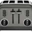 Cuisinart 4 Slice Toaster, Compact Stainless Steel Toaster with Extra-Wide Slots for Toasting Bread, French Toast, Bagels and Pastries, Defrost & Reheat Functions, CPT-180BKSP1, Black/Stainless Steel