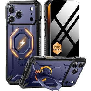 TONGATE for iPhone 17 Pro Case with 360 Spin Magnetic Stand, [Compatible with MagSafe][Military-Grade Protection] with Privacy Screen Protector & Camera Control Cover for iPhone 17 Pro, Blue