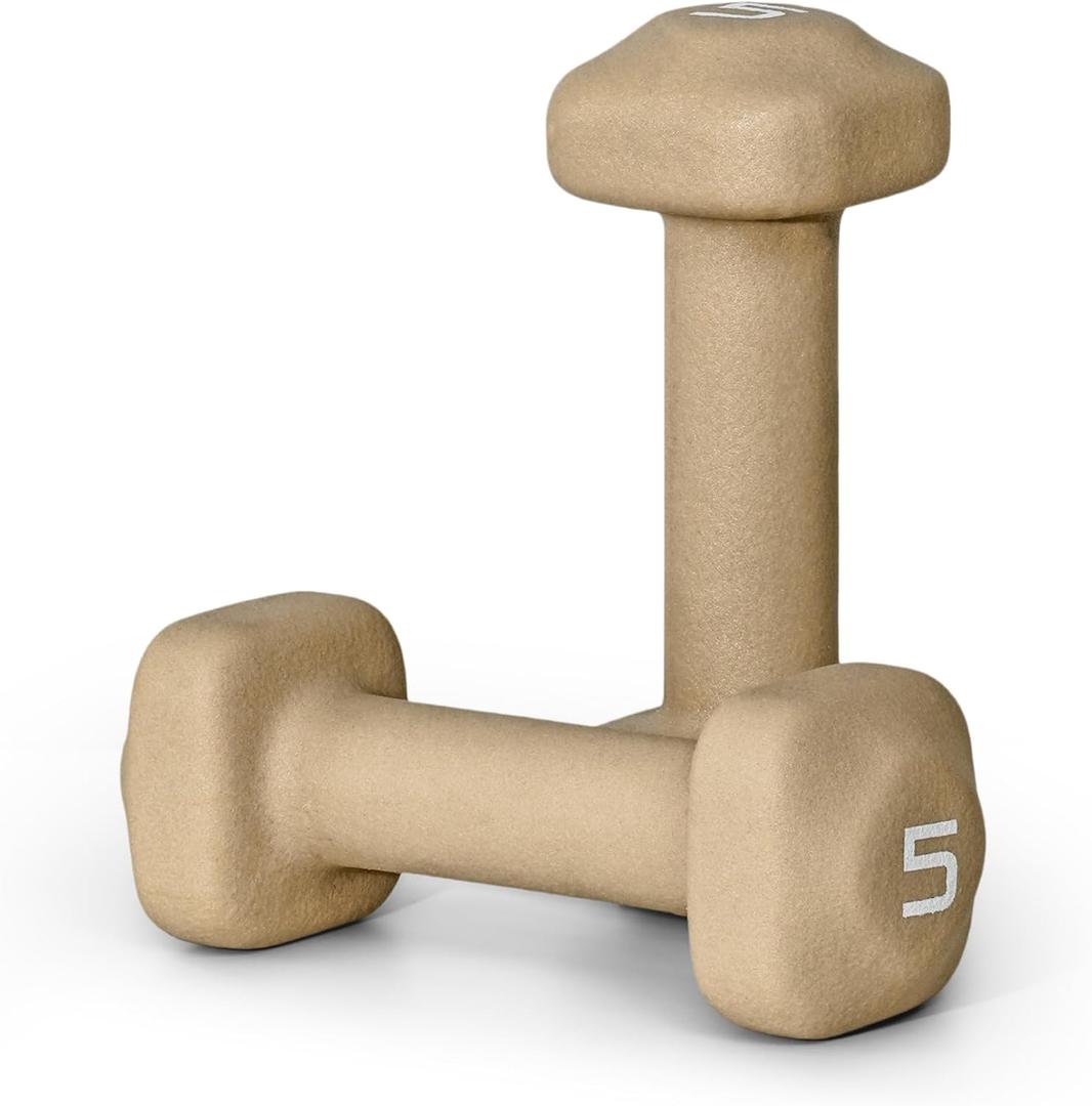 Tone Fitness Neoprene Dumbbell Weight Pairs with Anti-Roll Square Head | Multiple Options (5 lb - Pair, Beige)