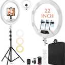 22"Ring Light with Stand,Ring Light Tripod for iPhone ipad,with 75"Tripod/LCD Display/4 ipad iPhone Clips/2 USB Ports,2600K-6500K Color Temperature,for Barber Makeup Tattoo TikTok Video Recording Vlog