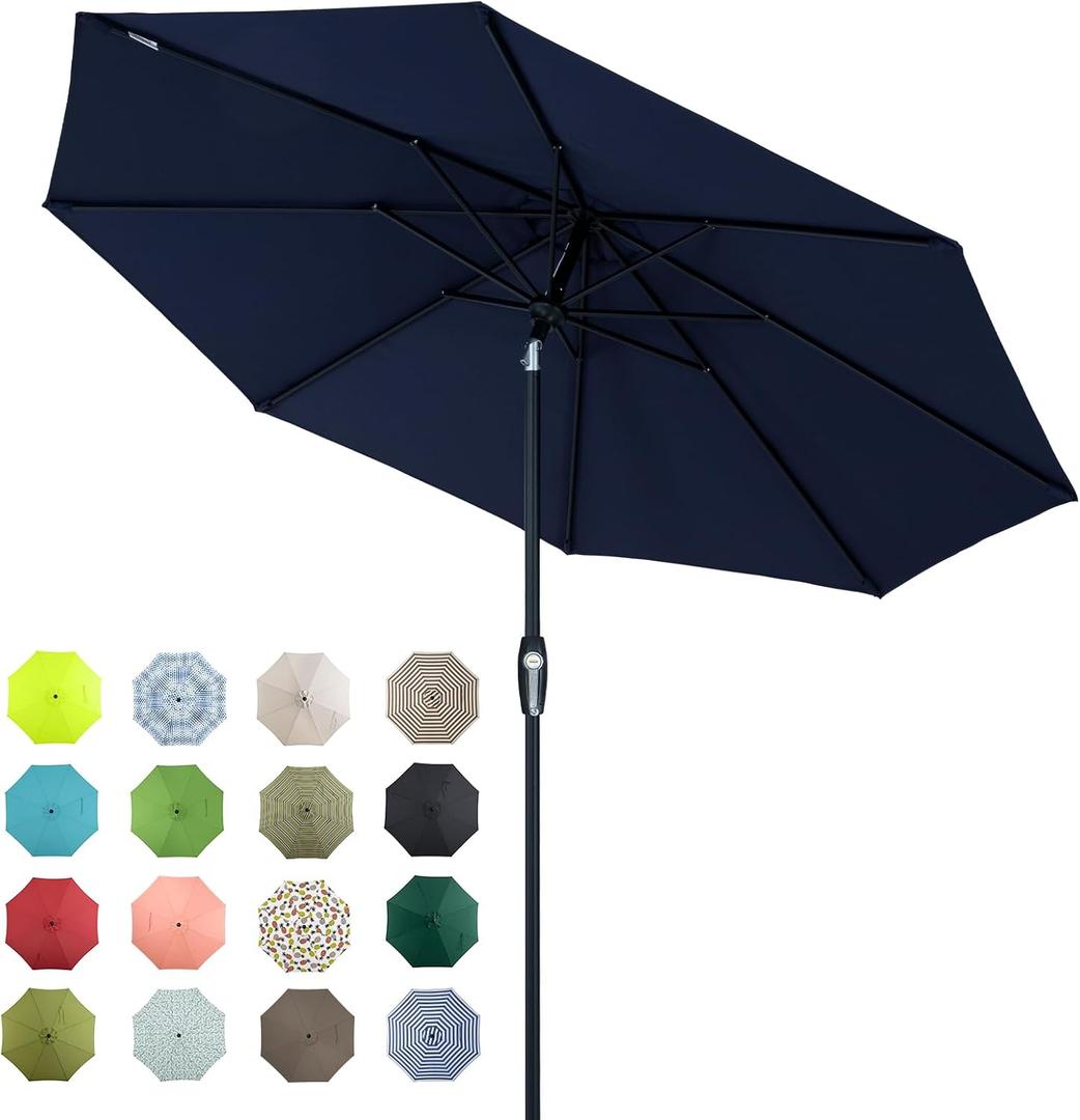 Tempera 9ft Patio Market Outdoor Table Umbrella with Auto Tilt and Crank, Large Sun Umbrella with Sturdy Pole & Fade Resistant Canopy, Easy to Set, Navy