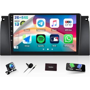 1G+32G Android 13 Car Stereo with Wireless CarPlay Android Auto for BMW 5 Series X5 E39 E53 M5 1996-2006, 9" Touchscreen Radio with Backup Camera GPS Navigation HiFi WiFi Bluetooth FM Audio Receivers