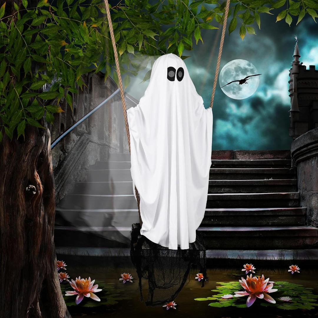 Halloween Decorations Outdoor 5.25 ft Hanging Swing Ghost Outdoor Decor Spooky Cute Ghosts Decoration Flying Props for Tree Porch Yard Garden Lawn House