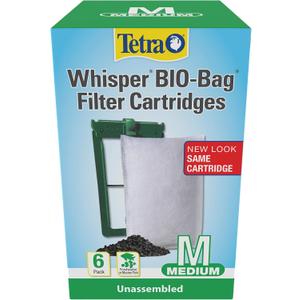 Tetra Whisper Bio-Bag Filter Cartridges for Aquariums, Medium Filter for Freshwater and Marine Fish, Removes Odors and Discoloration, Easy to Assemble, 6 Medium Green Filters