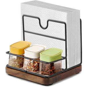Rustic Napkin Holder for Salt and Pepper Shakers,Napkin Salt and Pepper Holder for Table(Wood)
