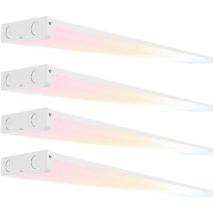 4FT LED Wraparound Light 75W/65W/55W, 8250lm/7150lm/6050lm, 3000K/4000K/5000K 4 Foot LED Wrap Light Fixture, Flush Mount for Garage Workshop, Fluorescent Light Replacement Office, ETL 4 Pack