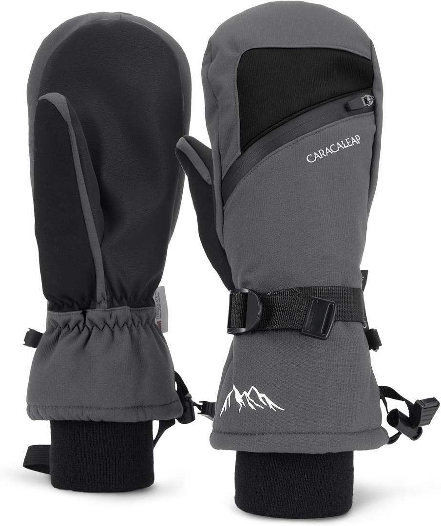Winter Ski Mittens for Men Women Cold Weather- Warm Snowboard Mittens Gloves Waterproof Snow Sports Mitts Gloves (Large-X-Large, Gray)