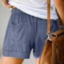 Acelitt Women Comfy Drawstring Casual Elastic Waist Pocketed Shorts,S-3XL (Blue)