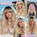Ombre Blonde Wig with Bangs Long Wavy Wig Platinum Blonde Wigs for Women 26 Inch Blonde Highlight Wig with Dark Roots Natural Synthetic Wigs Curly Hair Replacement Wig for Daily Party Cosplay Use