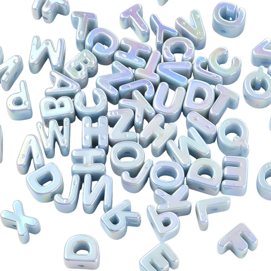 Ornaland 90-100Pcs Large Letter Beads Blue Acrylic Alphabet Letter Beads Random Mixed Alphabet Shape Bead for Bracelets Keychains Jewelry Lanyards Making(Light Sky Blue)