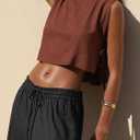 Women's High Waist Wide Leg Linen Blend Ankle Pants, Relaxed Cropped Trousers with Side Pockets, Fit for Casual Wear (Black, M)