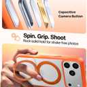 TORRAS Upgrade 360 Magnetic Stand for iPhone 17 PRO Case with Camera Control Button, Fit for MagSafe, Mil-Grade Protection, Slim Soft Edge Translucent Back for iPhone 17Pro 6.3 inch, Orange