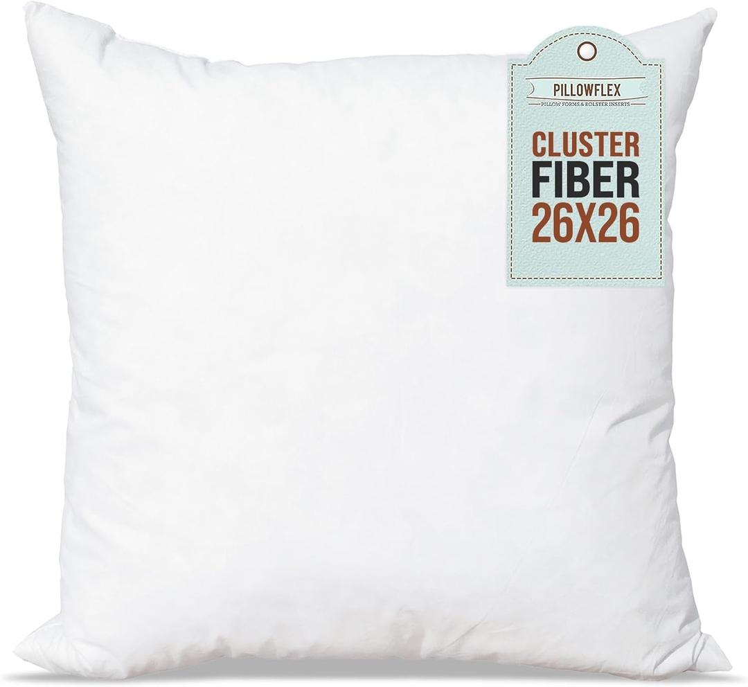 Pillowflex Plush Pillow Insert - Ocean Cycle New Life Synthetic Fiber Filling - 26x26 Machine Washable, Ultra Soft Throw Pillow, Large Sham Bed Sleeping Pillow - 1 Decorative Accent Form (1 Count (Pack of 1))