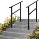 Kingdura Hand Rails for Outdoor Steps, 2 Pack 2 Step Stair Handrail, Galvanized Steel Railing, Black Round Exterior Handrails for Porch, Deck, Indoor Stairs, One-Step Assembly, Fits 2 to 3 Steps