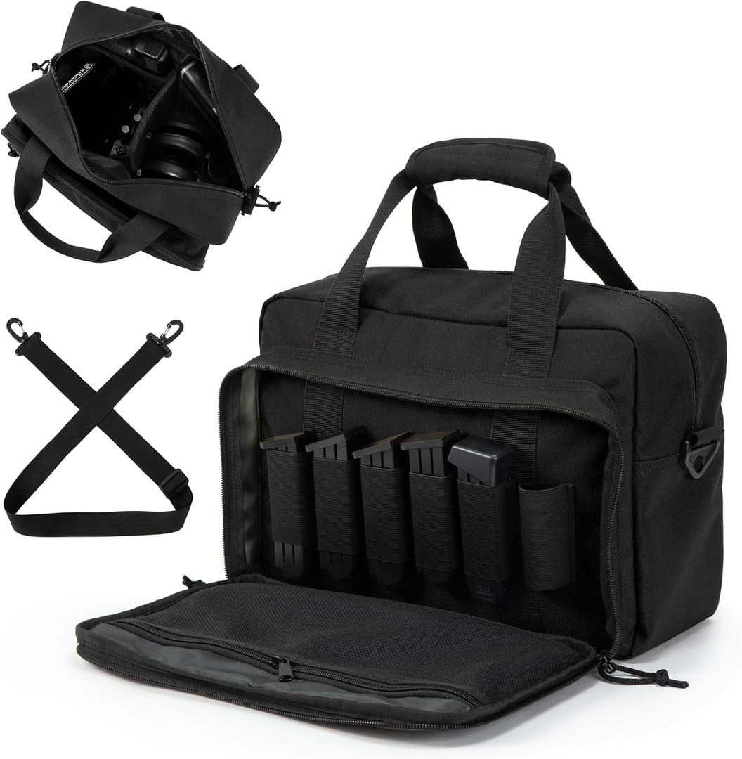 PROFOCUS Small Range Bag For 2 Pistols Gun Range Bags For Handguns And Ammo Dual Pistol Handgun Revolver Hunting Bag Gun Carrying Case/Lockable Zippers