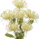 Hollyone 33" White Artificial Mums Flowers Chrysanthemum Flowers 2Pcs Fake Spider Mum Flower Arrangement Spring Summer Faux Pincushion Flower with 3 Heads Long Stem Bouquet Table Home Decor