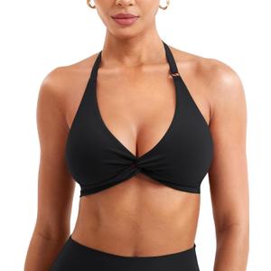 YEOREO Halter Sports Bras for Women Low Impact Removable Padded Adjustable Deep V Bra Seamless Workout Gym Crop Tops Small