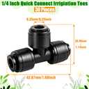 30 Pack 1/4 Inch Drip Irrigation Tee Fittings - 1/4'' Drip Line Push-to-Fit Connectors for 1/4 Inch Drip Irrigation Tubing Leak Free Lock T Parts for Drip Irrigation System