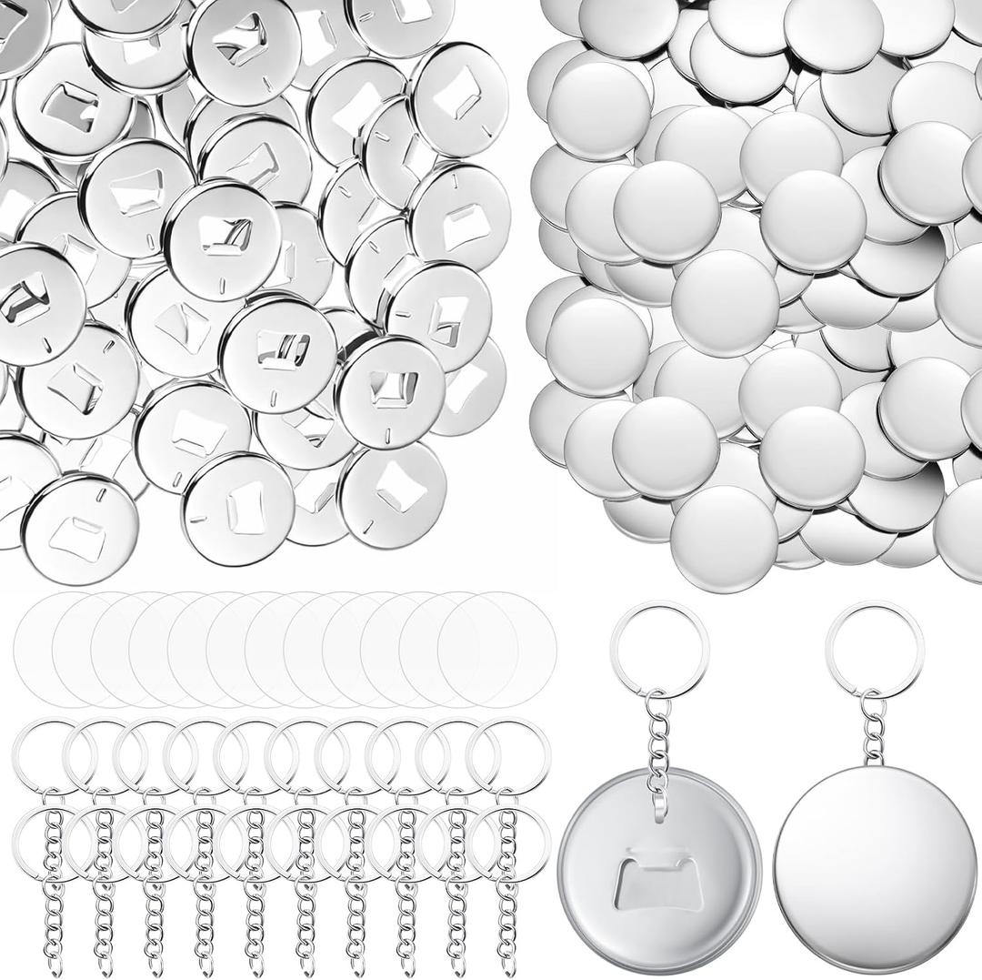 Tondiamo 50 Sets 58 mm/ 2.25 Inch Button Making Keychains Supplies Metal Button Badge Sets Including Metal Shell, Plastic Film, Backing Parts, Keychain for Maker Machine DIY Gifts (Bottle Opener)