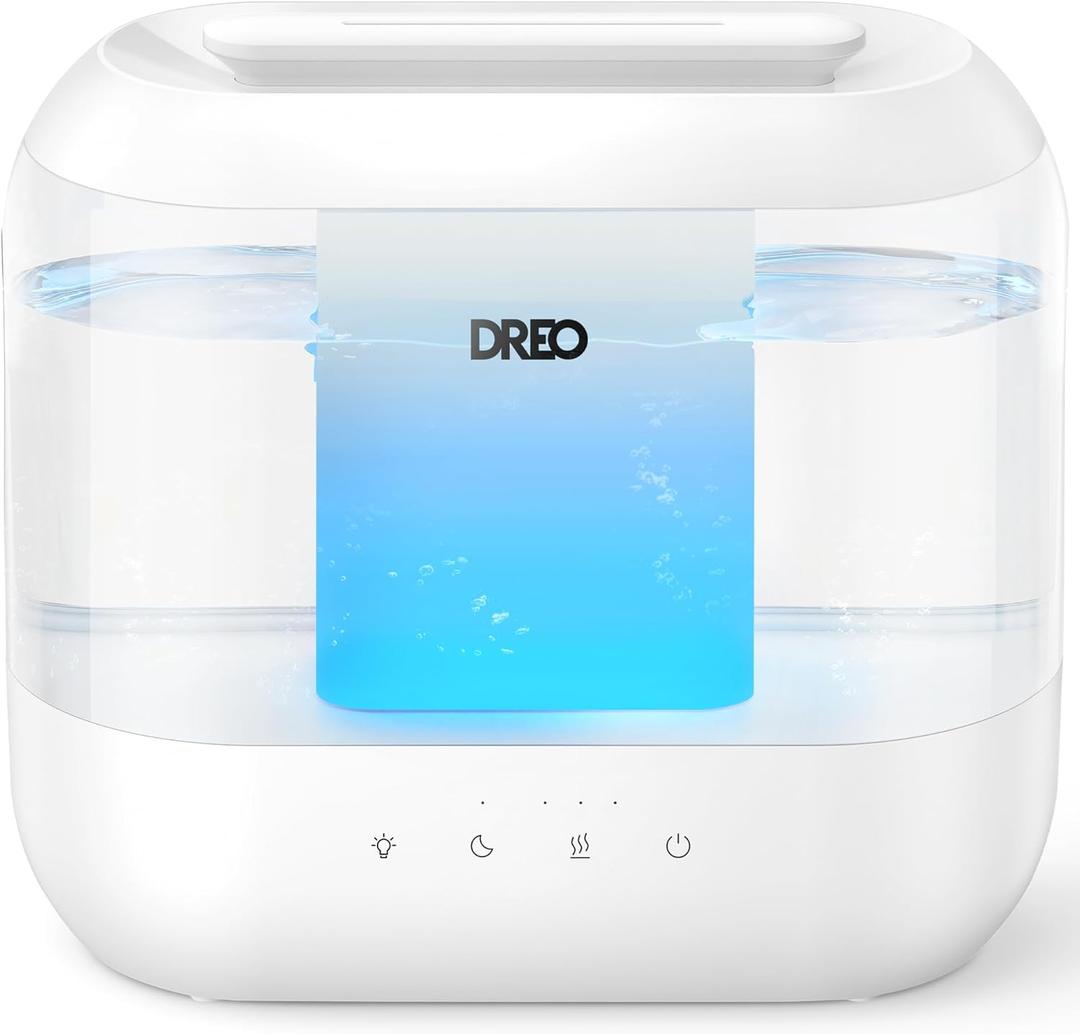 Dreo Humidifiers for Bedroom, Top Fill 4L Supersized Cool Mist Humidifier, 32H Runtime, 28 dB Quiet Ultrasonic Air Humidifier for Large Room, Plants, Baby Nursery, Indoor, Night Light, Easy to Clean (White)