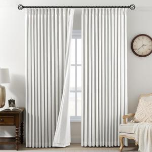 Pinch Pleated Curtains 100% Blackout Linen Curtains 95 Inches Long for Bedroom Living Room, Ivory White Memory Trained Thermal Insulated Room Darkening Window Drapes with Hooks 2 Panels 40"Wx95"L