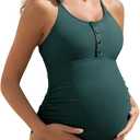 Summer Mae Maternity Swimsuit One Piece Bathing Suit Button Neck Cross Back (Green, 3XL)