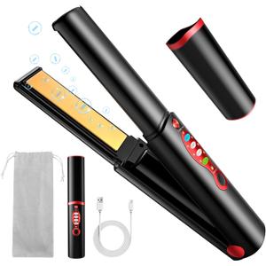 Cordless Hair Straightener and Curler for Thin Fine Hair, Mini USB Rechargeable Flat Iron with 3 Heat Settings, Titanium Plates, 50-Min Runtime, Travel Size Creates Smooth Straight or Soft Waves
