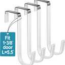 Over the Door Hooks 4Pcs L=5.5" Fit 1 3/8" Door Steel with White Rubber Coating Hanging Towel Robe Clothing Hanger for Bathroom Room Wreath Ironing Board Holder Cute Thin Single Heavy Duty