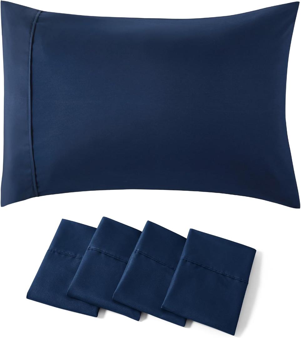 Bedsure Queen Pillow Cases Set of 4 - Navy Brushed Microfiber Pillowcases 4 Pack, Super Soft and Cozy Pillowcase, Pillow Case Covers with Envelope Closure, 20x30 Inches