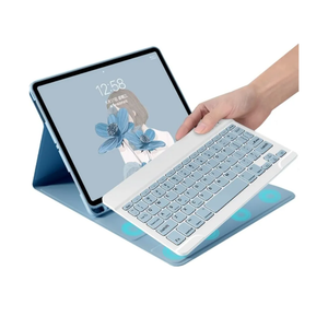 Keyboard Case for iPad A16 2025 (11th Generation,11"/ iPad 10th Generation 10.9" 2025 Case with Cute Color Detachable Bluetooth Keyboard Cover with Pencil Holder,Mist Blue