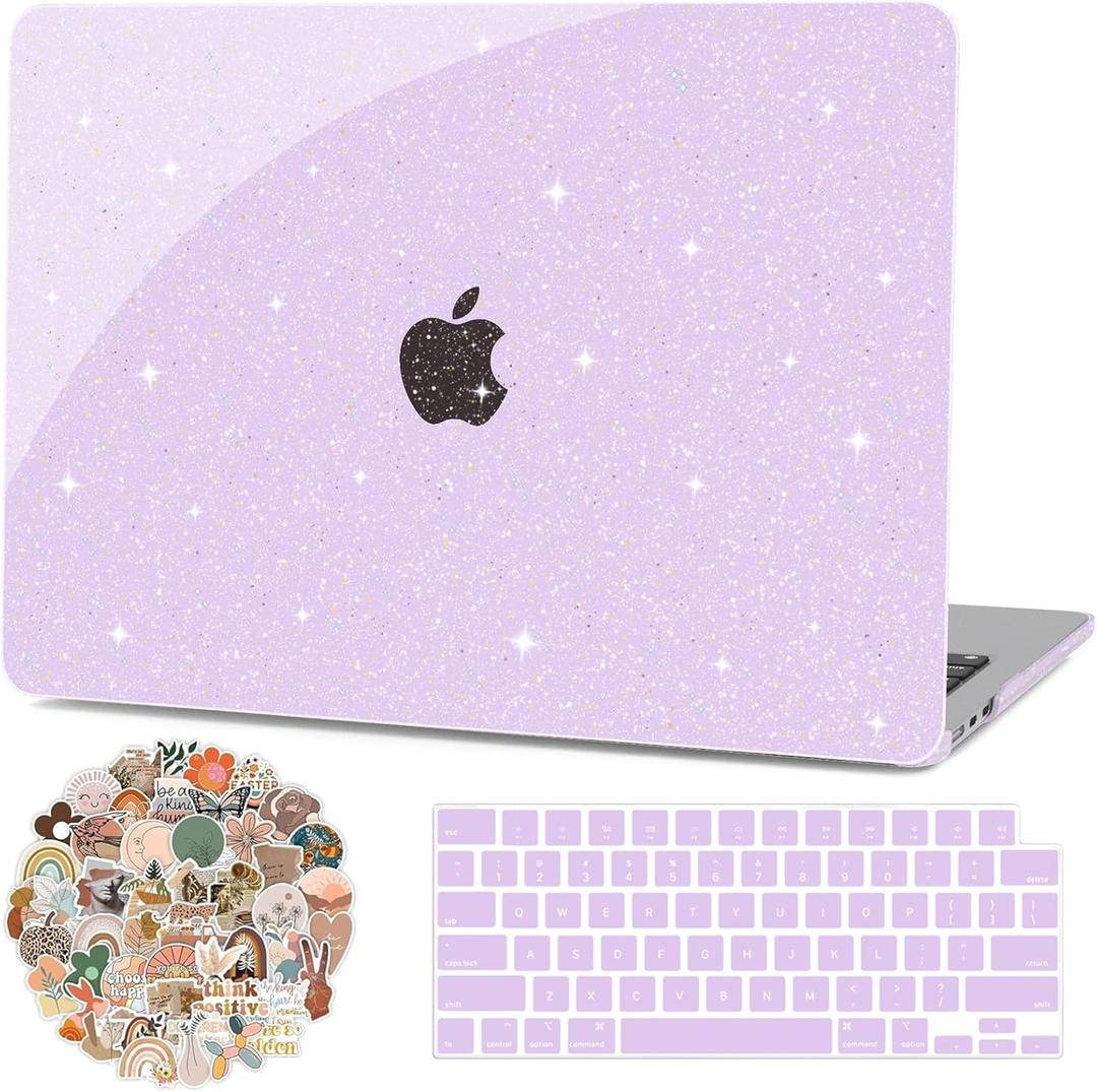 G JGOO Compatible with MacBook Air 13 inch Case 2025 2024 2023 2022 Release M4 A3240 M3 A3113 M2 A2681, Glitter Hard Shell for MacBook Air M4 13 inch Case + Keyboard Cover + Laptop Sticker, Purple