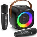 Mini Karaoke Machine, Portable Bluetooth Speaker with 2 Wireless Microphones for Kids & Adults, Karaoke Microphone with LED Lights, Gifts for Girls & Boys (Black)