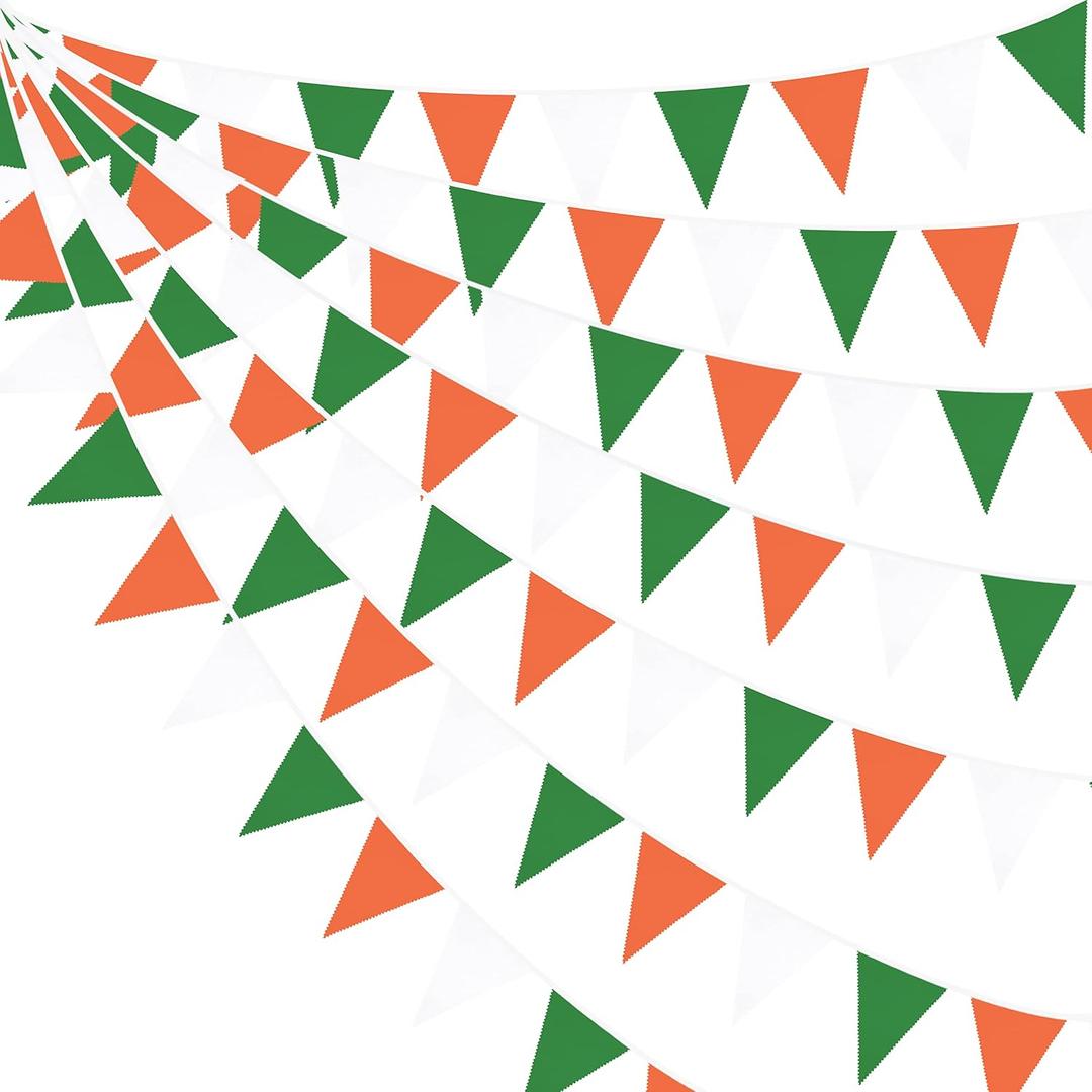 32Ft Orange Green White Graduation Party Decorations 2026 Halloween Pennant Banner Fabric Triangle Flag Bunting Garland for Thanksgiving Wedding Dinosaur Birthday Outdoor Garden Hanging Decoration
