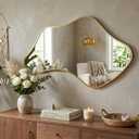 Asymmetrical Wall Mirror, Irregular Shaped Frameless Vanity Mirror, Modern Decorative Mirror for Entryway, Living Room, Bathroom