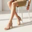 Ankis Heels for Women Open Toe Ankle Strap Chunky Heel Sandals 2.75 Inch (Beige), Size 8.5