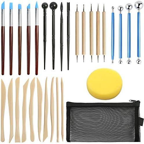 LotFancy 30PCS Clay Tools Kit for Beginners, Polymer & Air Dry Clay Sculpting Tools with Carrying Pouch, Pottery Ceramic Modeling Carving Tools Set for Adults Kids Art Crafts