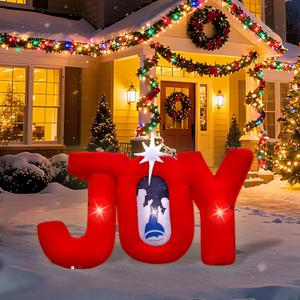 5 FT Wide Inflatable Outdoor Nativity Scene Inflatables Decoration with LED Lights Yard Blow Up Decor House Festival Backdrop Party Family (Joy Nativity)