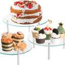 Hacaroa 3 Pcs Tempered Glass Cupcake Stands for Party, 9,11,12.6 Inch Round Food Display Stand Clear Retail Risers for Cakes, Desserts, Pastries, Appetizers