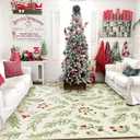 Cute Christmas Area Rugs 3x5 Washable - Ultra Thin Soft Xmas Tree Berries Holly Branches Festive Winter Rug, Modern Floral Woodland Christmas Carpet for Kitchen Bedroom Dorm Entryway Fire Place (Beige)