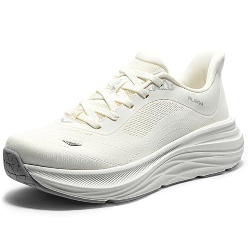 Vilanva Women's Slip On Walking Shoes White Cushion Comfortable Running Tennis Shoes Non-Slip Workout Gym Athletic Breathable Fashion Sneakers Size 7.5