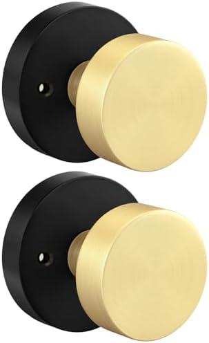 Goldenwarm 2 Pcs Black Gold Dummy Door Knobs, Heavy Duty Zinc-Alloy Brushed Gold Black No-Turning Interior Door Knobs, Indoor Doorknobs for Hallway, Inactive Half Dummy Door Knob