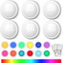 SEMSMOKS Puck Lights with Remote Control, Battery Operated LED Push Light Wireless, 13 Color RGB - for Closet, Bedroom Wall, Under Cabinet, Battery Powered Puck Lights. Convenient 3M Stick On, 5 Pack