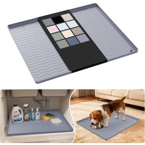 URMONA Waterproof Silicone Under Sink Mat 22'' x 19'' Shelf Liner for Kitchen and Bathroom, Cabinet and Counter Protector, Storage and Organizers, Litter Mat, Pet Cat Puppy Essentials(Light Grey)