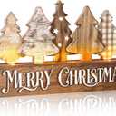 Chunful Lighted Wooden Christmas Tree Decor Rustic Christmas Tabletop Decoration Sign for Home Office Fireplace Farmhouse Xmas Party Table Centerpieces