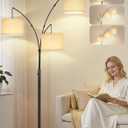 OUTON Arc Led Floor Lamp, Modern 3 Light Arched Tall Floor Lamps for Living Room, Mid Century Adjustable Standing Corner Lamps for Bedroom Office, 3 LED Bulbs Included, Beige Lampshade