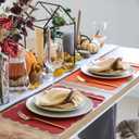 LemonRoad 16 Pcs Boho Linen Placemats Set 13" x 19" Elegant Scalloped Double Layered Placemats Farmhouse Christmas Washable Rustic Dining Table Decoration Heat Resistance(Vintage Color)