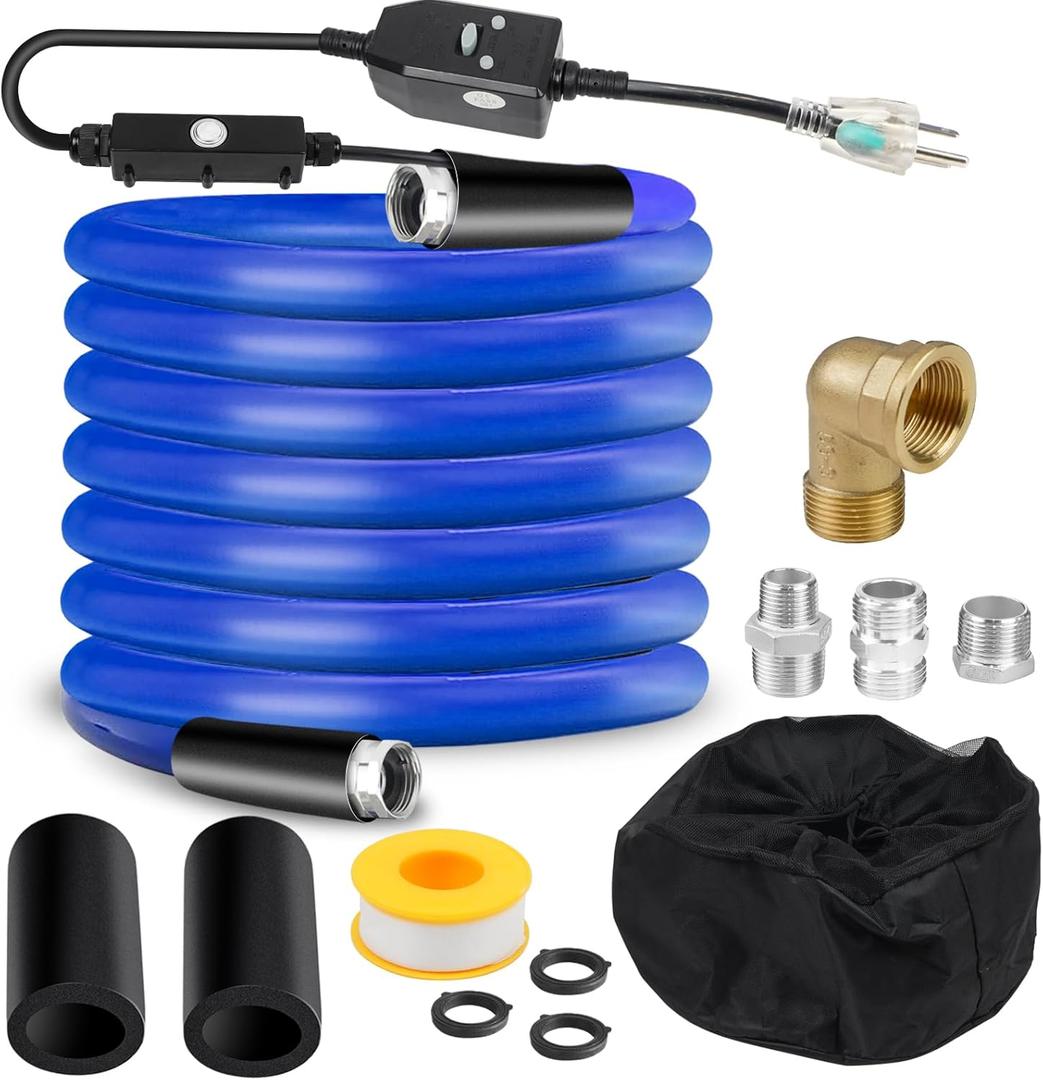 BHB Upgraded 75 FT Heated Water Hose 5/8" ID Compatible with RV -45  Antifreeze Energy Saving Thermostat RV Accessories, with 4 Types of Adapters