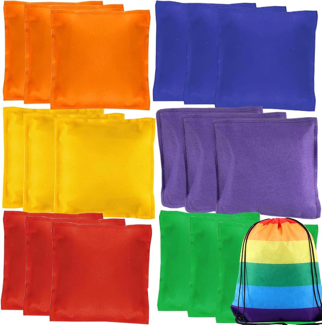 18 Pack Bean Bags for Tossing, Large Colorful Cornhole Bean Bags, Nylon Bean Bag Hand Toss Games for Kids, Tossing Beanbags Toy with Carry Bag, Outdoor Yard Family Games Carnival Toy, 4.7 x 4.7