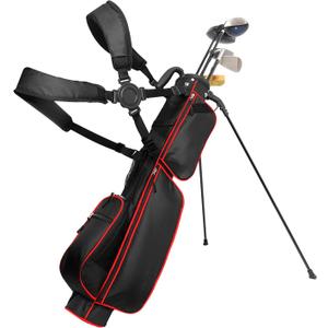 Golf Bag Lightweight Carry Bag, Dual Strap Golf Stand Bag with 6 Pockets, Lightweight Small Golf Bag for a Few Clubs and Rain Cover Hood (2 way-red)